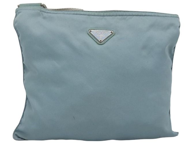 Borsa a spalla PRADA in nylon blu argento autentica mr1407 - vista 13