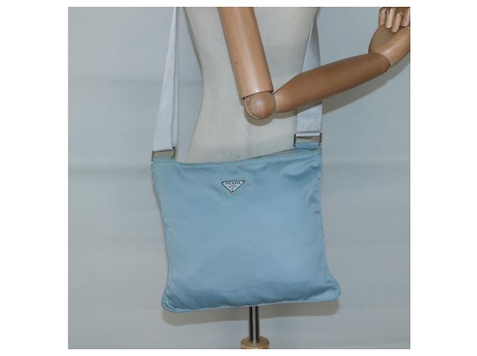 Borsa a spalla PRADA in nylon blu argento autentica mr1407 - vista 22