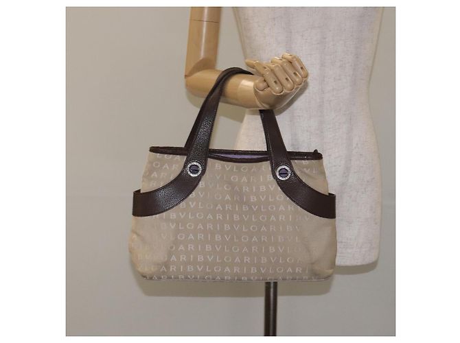 Bulgari BVLGARI Logo Mania Handtasche aus Canvas Beige Silber Authentisch BA3600 - Ansicht 22