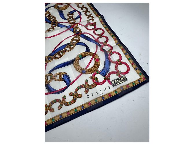 Céline Sciarpa vintage Celine marrone e bianca Multicolore - vista 2