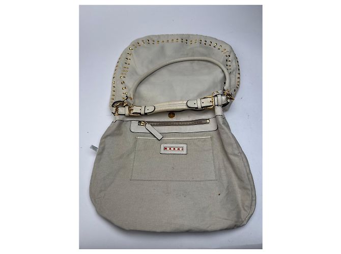 Vintage Marni Wildleder Nieten 2Way Tasche weiß - Ansicht 4