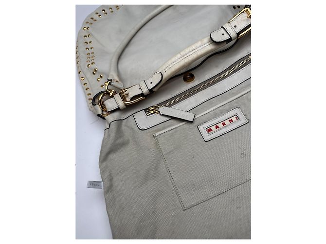 Vintage Marni Wildleder Nieten 2Way Tasche weiß - Ansicht 5