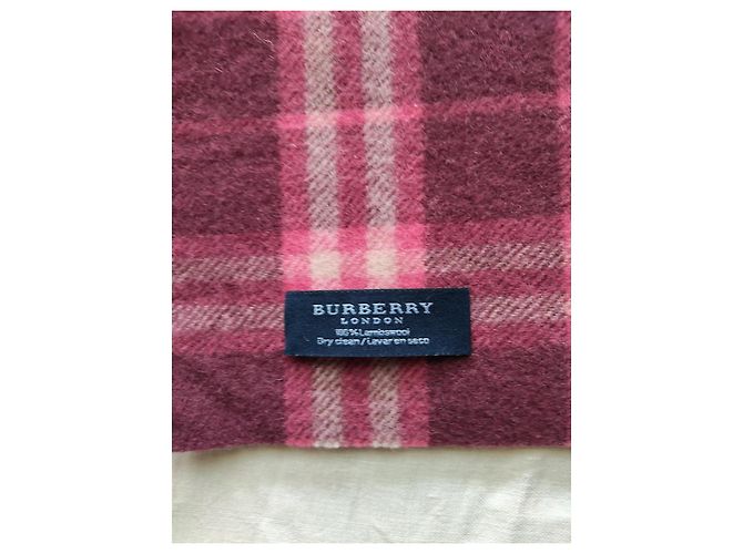 Cachecol Burberry London de lã Tartan Bordô Vermelho Rosa Branco Multicor - vista 3