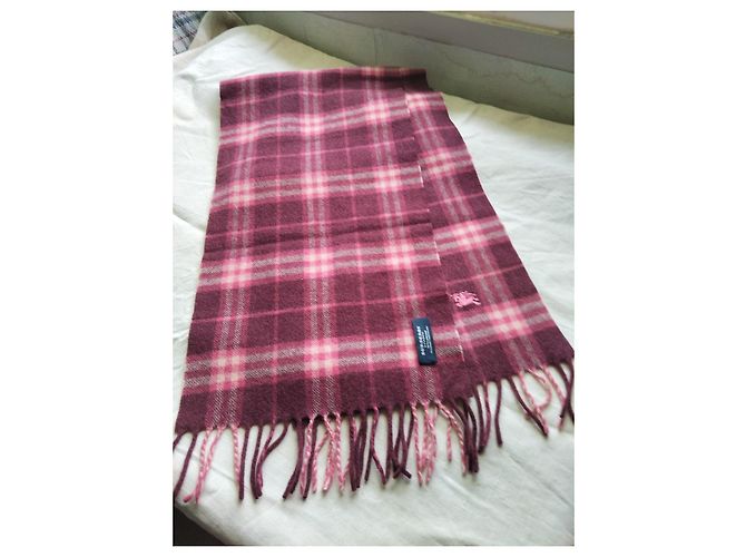 Cachecol Burberry London de lã Tartan Bordô Vermelho Rosa Branco Multicor - vista 4