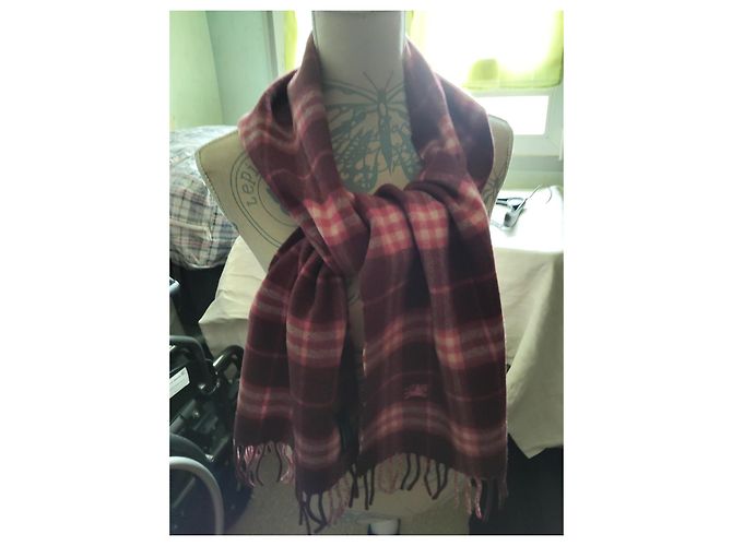 Cachecol Burberry London de lã Tartan Bordô Vermelho Rosa Branco Multicor - vista 5