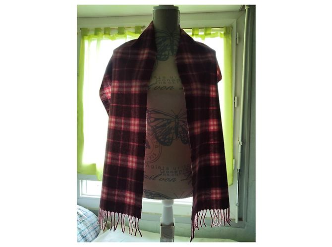 Cachecol Burberry London de lã Tartan Bordô Vermelho Rosa Branco Multicor - vista 6