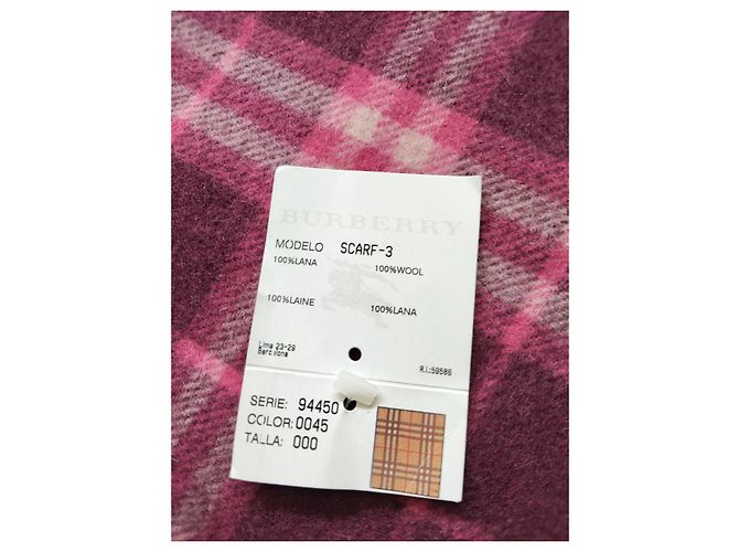 Cachecol Burberry London de lã Tartan Bordô Vermelho Rosa Branco Multicor - vista 8