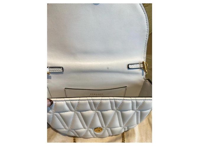 Borsa a tracolla Versace Virtus in pelle nera trapuntata Bianco - vista 2