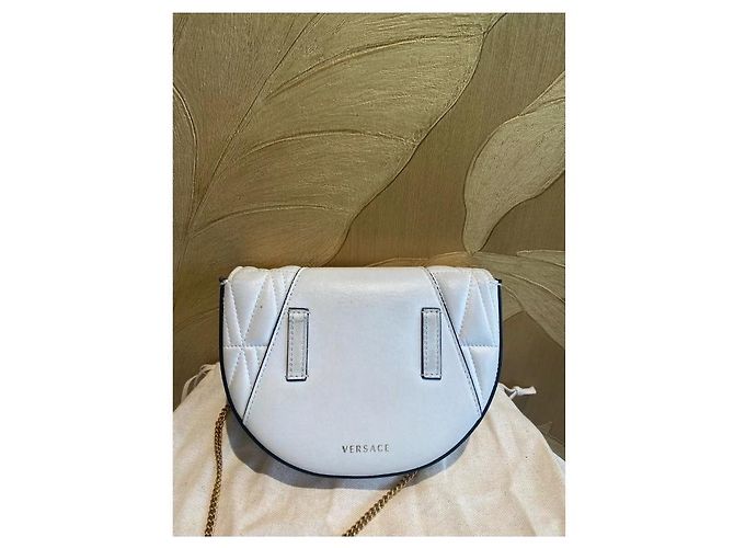 Borsa a tracolla Versace Virtus in pelle nera trapuntata Bianco - vista 3