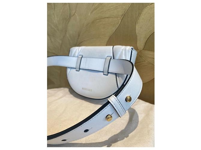 Borsa a tracolla Versace Virtus in pelle nera trapuntata Bianco - vista 4
