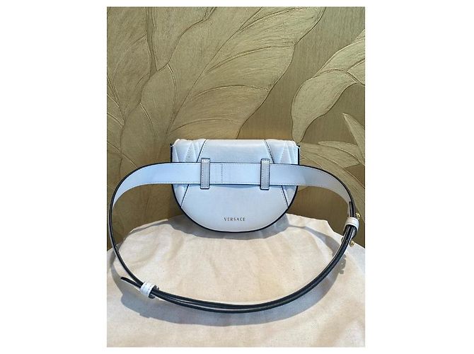 Borsa a tracolla Versace Virtus in pelle nera trapuntata Bianco - vista 5