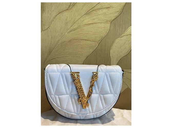 Borsa a tracolla Versace Virtus in pelle nera trapuntata Bianco - vista 6