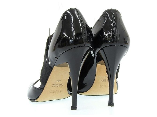 Fendi schwarze Lackpumps mit offener Zehe Größe 36 - Ansicht 5