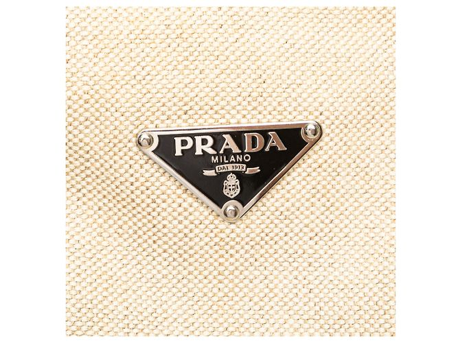 Prada Braune Vitello-besetzte Canvas Canapa Tote Beige - Ansicht 8