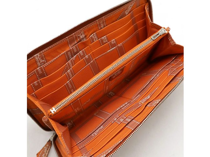 Monedero de seda Azap Long de Hermès Castaño - vista 6
