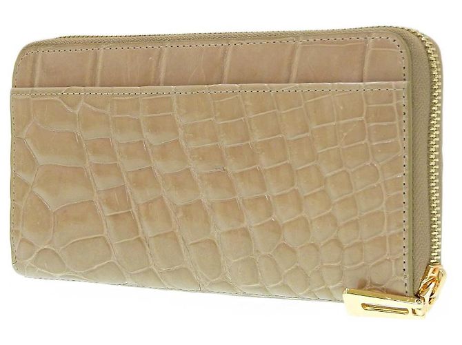 Autre Marque Crocodile Leather Zip Wallet Beige - view 2