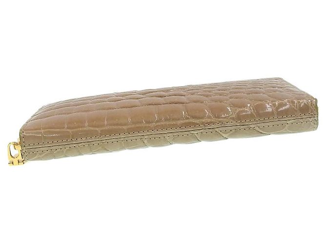 Autre Marque Crocodile Leather Zip Wallet Beige - view 4