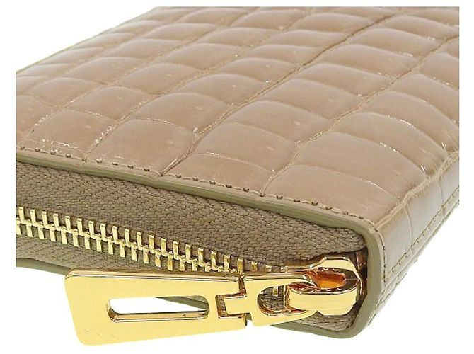 Autre Marque Crocodile Leather Zip Wallet Beige - view 5