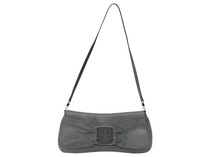 Borsa a Spalla Vala in Camoscio Grigio Argento di Salvatore Ferragamo Auth BA3518 Marrone - vista 13