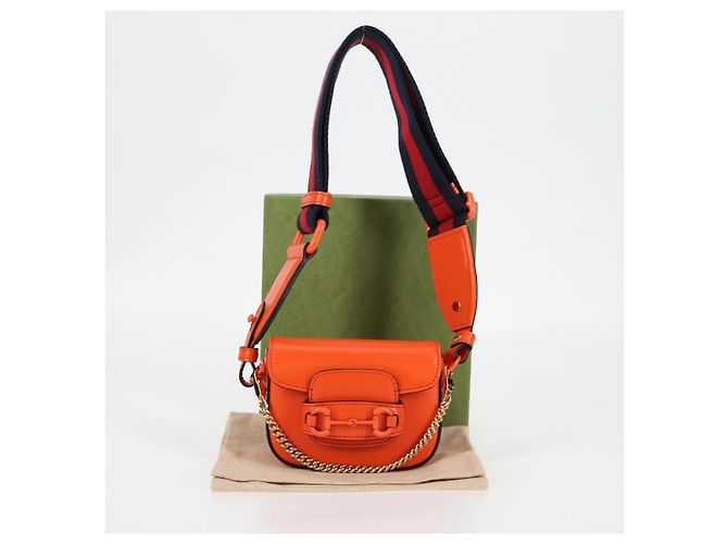 Borsa a spalla in pelle GUCCI Sherry Line arancione rosso navy 726863 Auth 127887M - vista 12