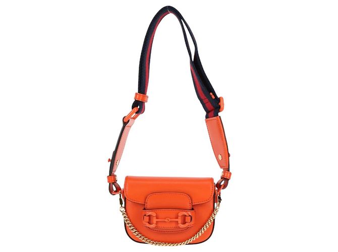 Borsa a spalla in pelle GUCCI Sherry Line arancione rosso navy 726863 Auth 127887M - vista 13