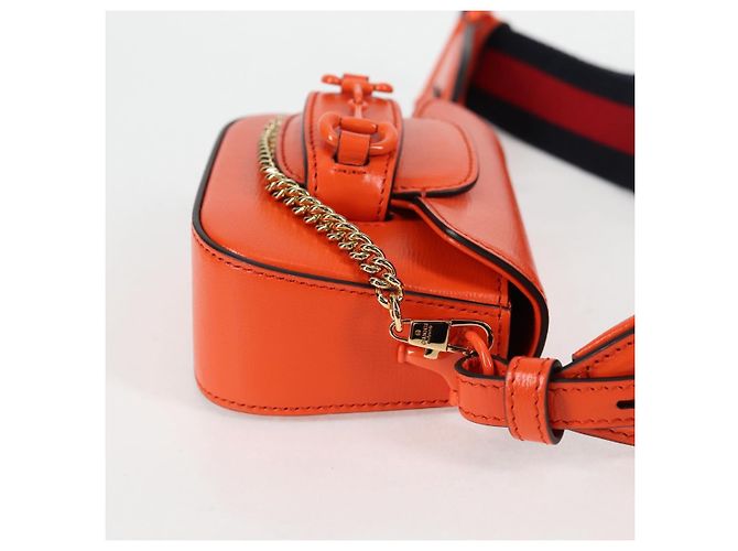 Borsa a spalla in pelle GUCCI Sherry Line arancione rosso navy 726863 Auth 127887M - vista 4