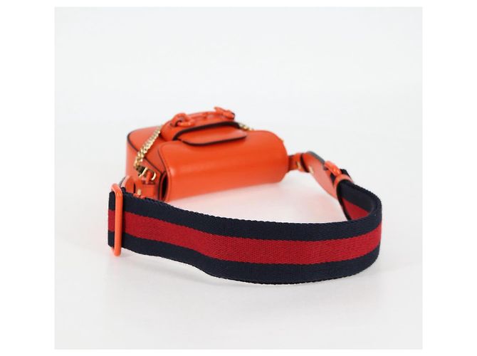Borsa a spalla in pelle GUCCI Sherry Line arancione rosso navy 726863 Auth 127887M - vista 7