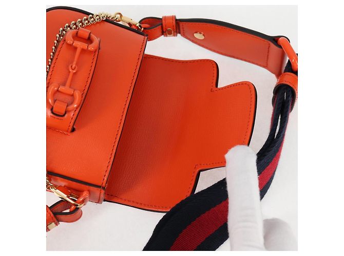 Borsa a spalla in pelle GUCCI Sherry Line arancione rosso navy 726863 Auth 127887M - vista 9