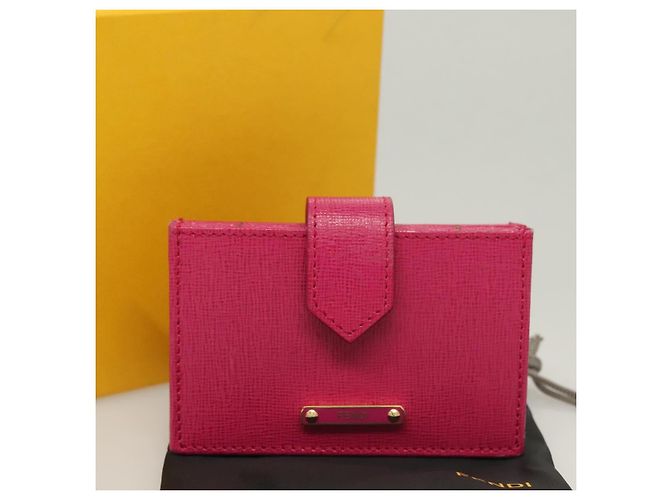 FENDI Card Case Leather Pink Gold Auth SW1004 Golden - view 12