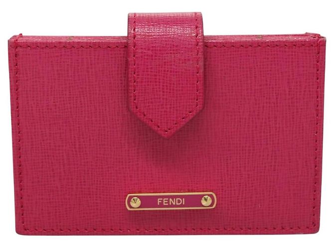 FENDI Card Case Leather Pink Gold Auth SW1004 Golden - view 13