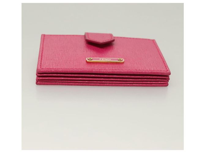 FENDI Card Case Leather Pink Gold Auth SW1004 Golden - view 6