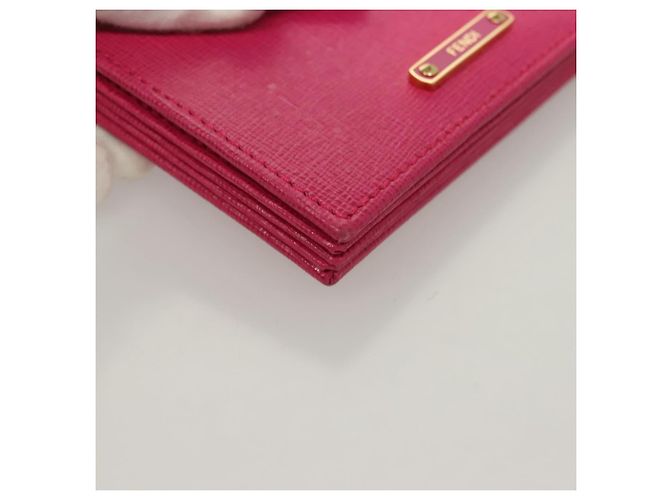 FENDI Card Case Leather Pink Gold Auth SW1004 Golden - view 7