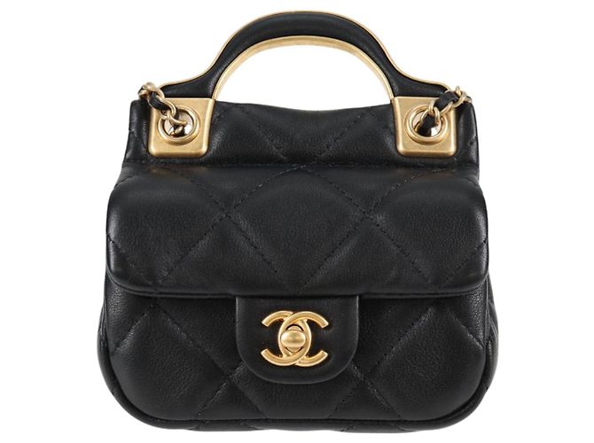 CHANEL Borsa a Spalla Chain Pouch in Pelle di Agnello Nera Oro CC Auth 128104SM Nero D'oro - vista 13