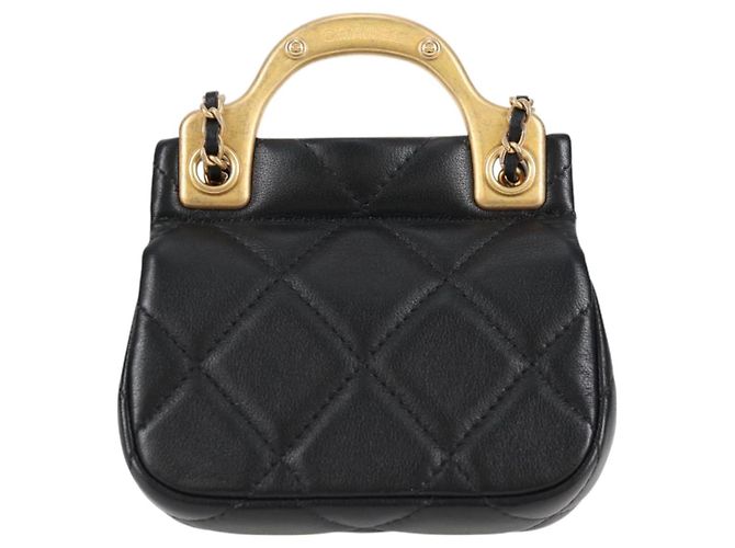 CHANEL Borsa a Spalla Chain Pouch in Pelle di Agnello Nera Oro CC Auth 128104SM Nero D'oro - vista 2