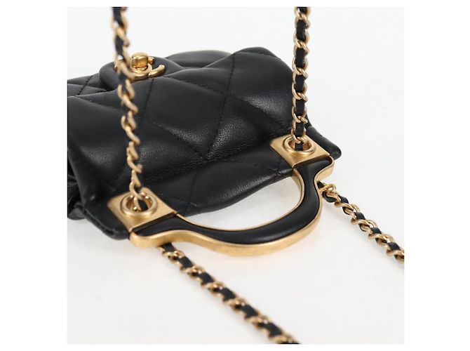 CHANEL Borsa a Spalla Chain Pouch in Pelle di Agnello Nera Oro CC Auth 128104SM Nero D'oro - vista 6