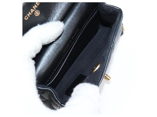 CHANEL Borsa a Spalla Chain Pouch in Pelle di Agnello Nera Oro CC Auth 128104SM Nero D'oro - vista 9