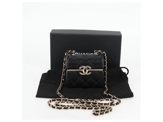 CHANEL Borsa a Spalla Matelassé con Catena in Pelle di Agnello Nera Oro CC Auth 127743SM Nero D'oro - vista 12