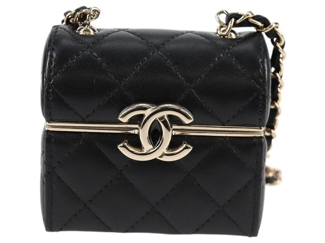 CHANEL Borsa a Spalla Matelassé con Catena in Pelle di Agnello Nera Oro CC Auth 127743SM Nero D'oro - vista 13