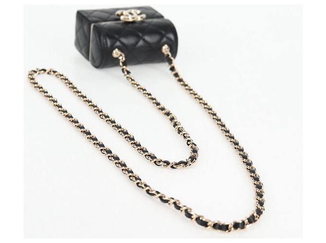 CHANEL Borsa a Spalla Matelassé con Catena in Pelle di Agnello Nera Oro CC Auth 127743SM Nero D'oro - vista 7