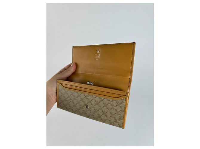 Céline Vintage Celine Triomphe Monogramm Leather wallet beige Brown - view 3