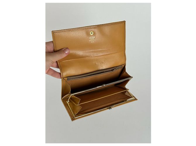 Céline Vintage Celine Triomphe Monogramm Leather wallet beige Brown - view 5