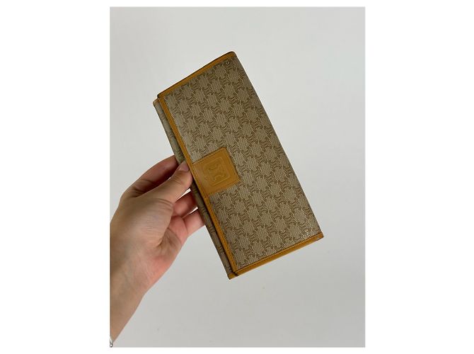 Céline Vintage Celine Triomphe Monogramm Leather wallet beige Brown - view 6