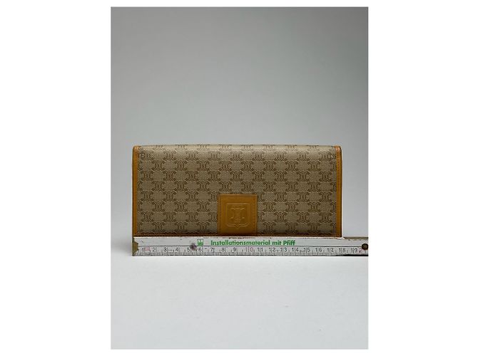 Céline Vintage Celine Triomphe Monogramm Leather wallet beige Brown - view 8