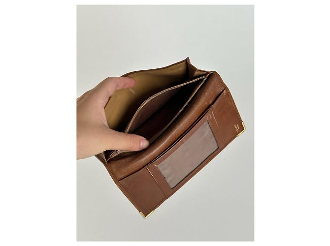 Triomphe Céline Porta tarjetas de identificación de cuero vintage Celine Paris marrón Castaño - vista 3