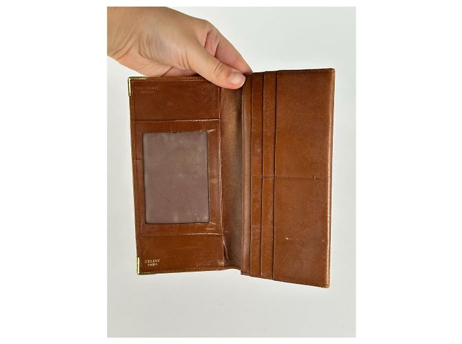 Triomphe Céline Porta tarjetas de identificación de cuero vintage Celine Paris marrón Castaño - vista 4