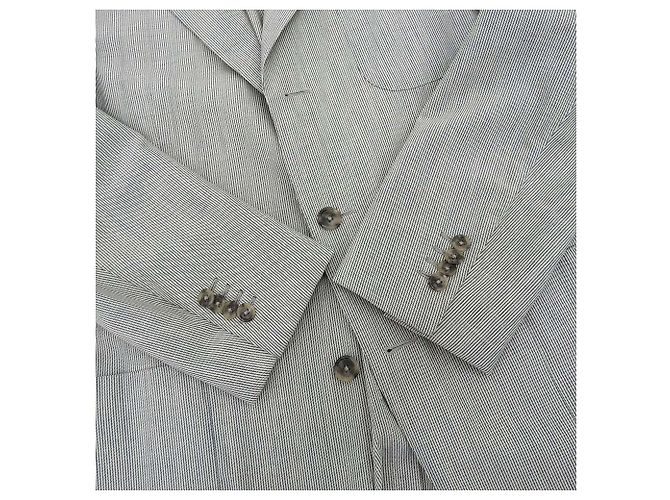 Autre Marque Conjunto de traje de lana a rayas Ermenegildo Zegna 48 Crudo Azul marino - vista 4