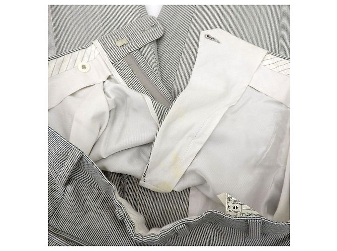 Autre Marque Conjunto de traje de lana a rayas Ermenegildo Zegna 48 Crudo Azul marino - vista 6