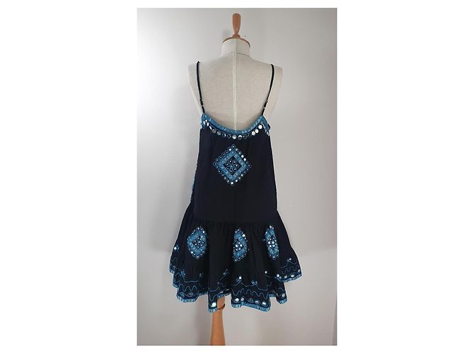 Abito Juliet Dunn in cotone con paillettes nero e turchese - vista 4
