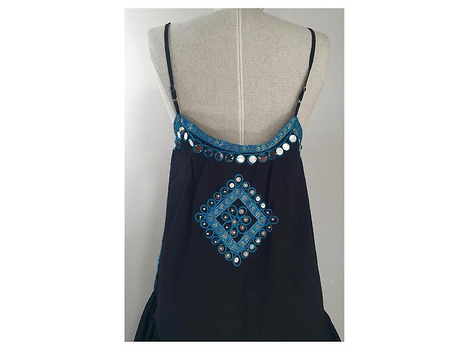 Abito Juliet Dunn in cotone con paillettes nero e turchese - vista 5