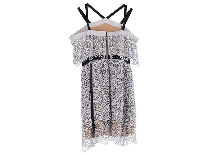 Self portrait Mini-Kleid aus grauem Polyester mit floraler Spitze und schulterfrei von Self-Portrait - Ansicht 2